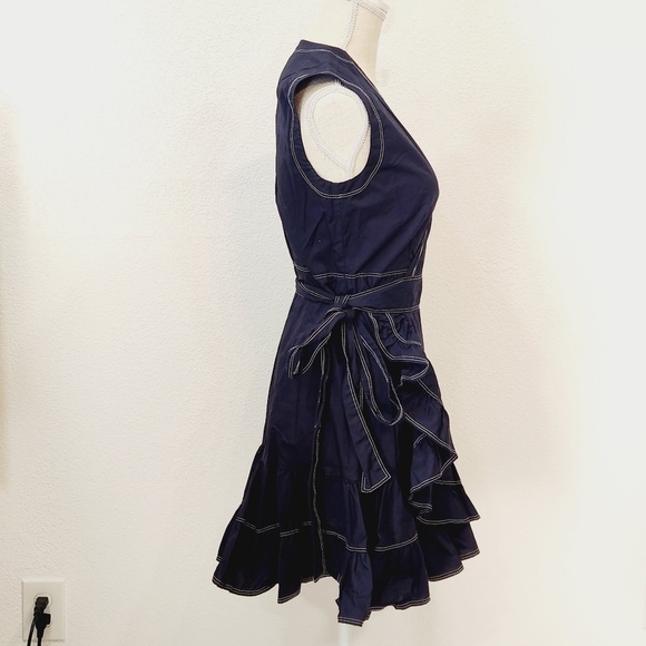 Rebecca Taylor Cotton Poplin Wrap Sleeveless Mini Dress in Navy Size 2 - Picture 10 of 13